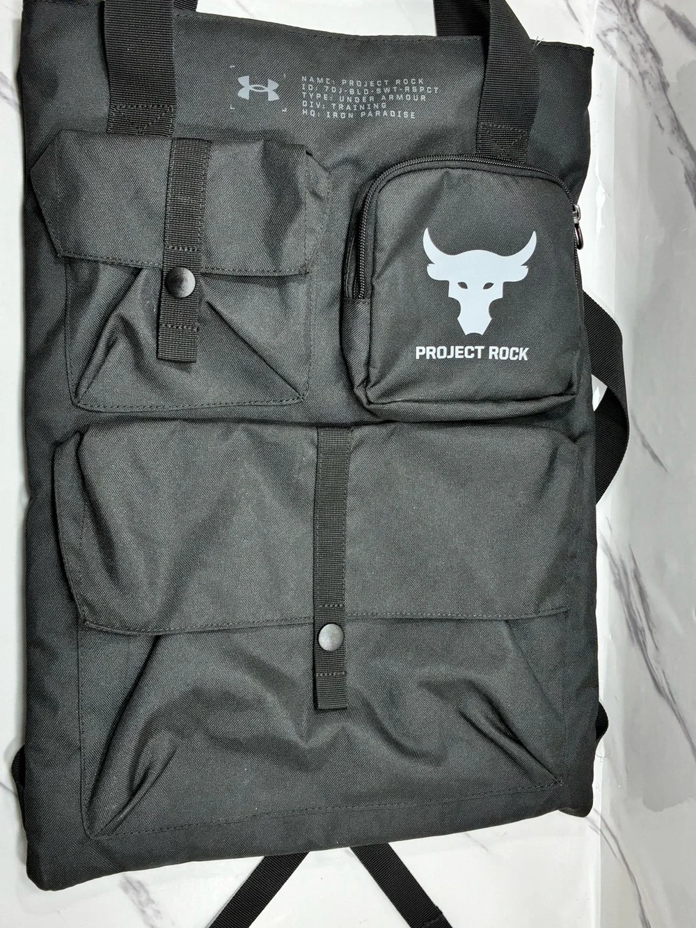 Under Armour Project Rock Black Tote-Style Backpack with Front Pockets